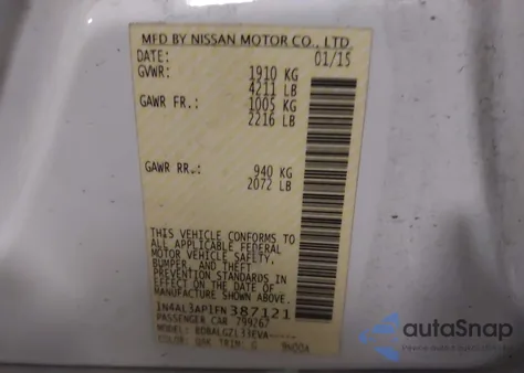 2015 Nissan Altima 2.5/2.5 S/2.5 Sl/2.5 Sv from USA, damaged, VIN 1N4AL3AP1FN387121